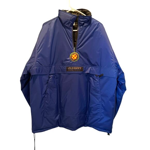 Vintage Old Navy Reversible Blue to Black 1/4 Zip Ski Snow Jacket Size Large - Picture 1 of 13